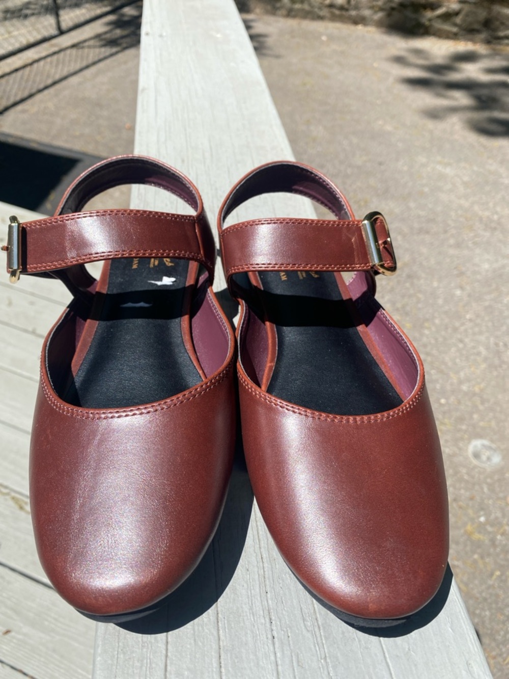 Burgundy / Brown Mary Jane Flats with Ankle Strap